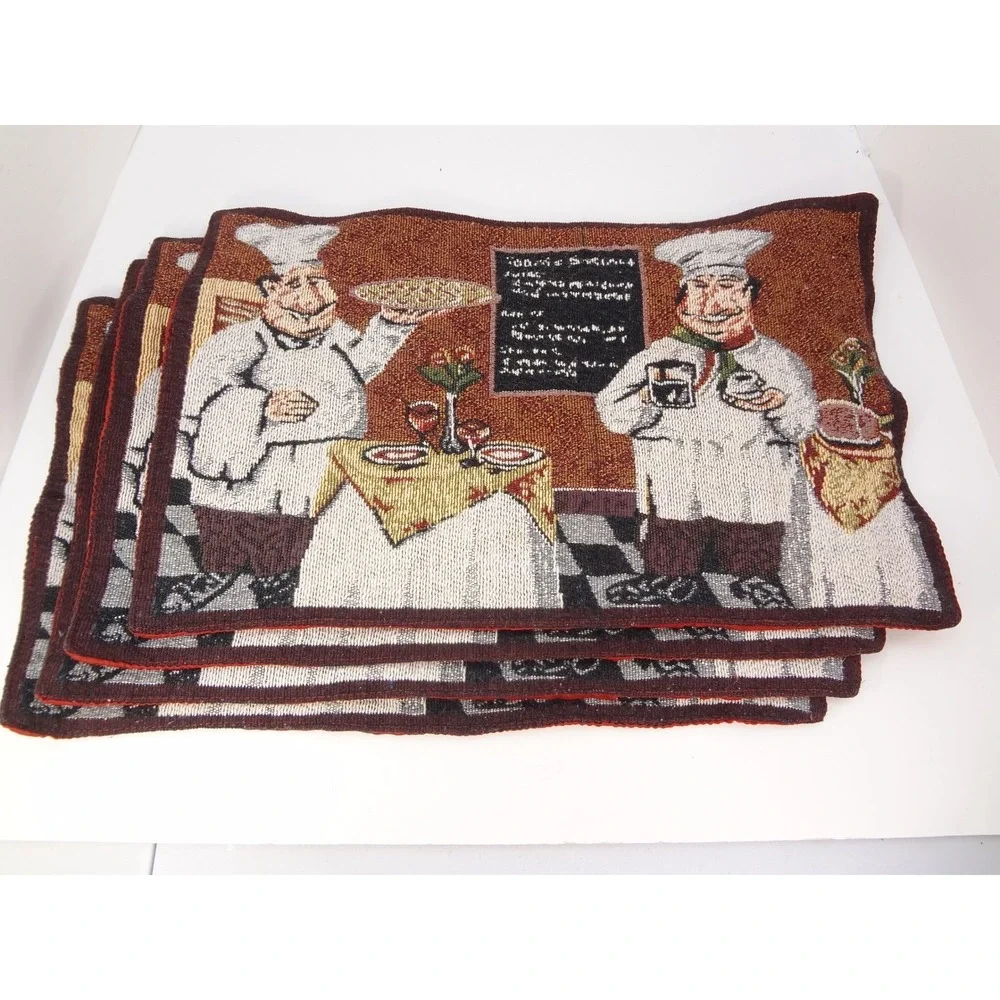 Set of 4‎ Italian Chef Bistro Woven Tapestry Placemats Burgundy Kitchen Decor